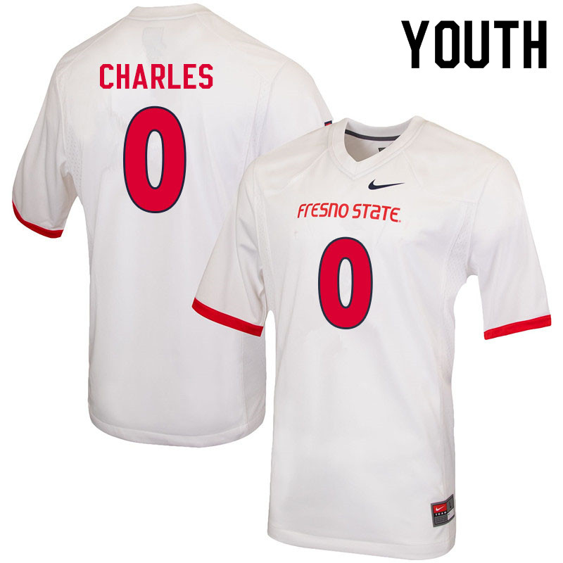 Youth #0 Charlotin Charles Fresno State Bulldogs College Football Jerseys Sale-White - Click Image to Close